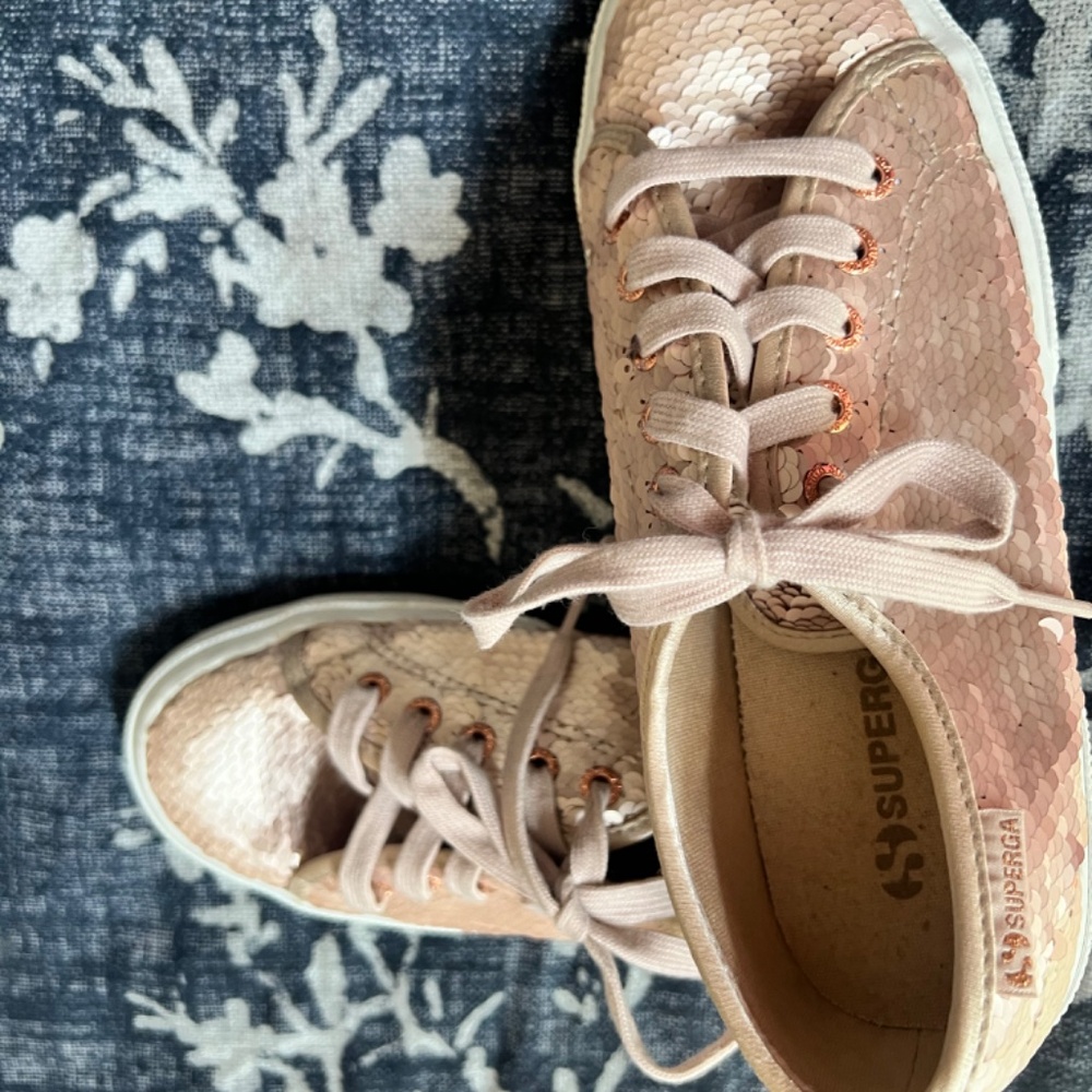 Superga Womens Textured Sequin Round Toe Lace Up Low Top Sneakers Pink - Picture 11 of 11